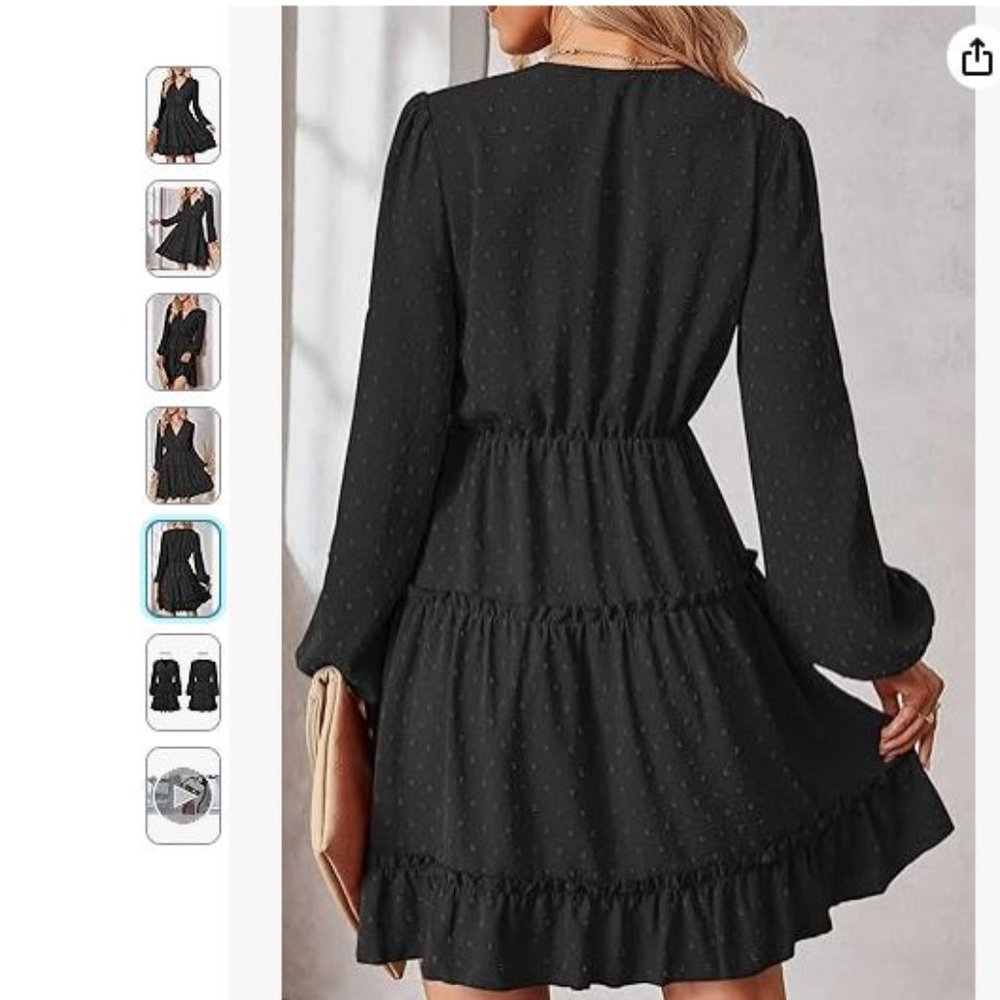 Women Summer/Fall Tunic Dress V Neck Casual Loose Flowy Swing A-Line Dress, L - Picture 4 of 4